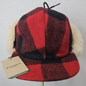 Filson Double Mackinaw Buffalo Plaid Wool Hat Cap Insulated XS Shearling Flaps